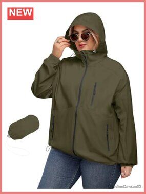 Plus Size Waterproof Rain Jacket with Hood Windproof Raincoat